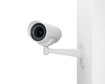 CCTV security camera on the wall on white background, 3d render Stock Illustration