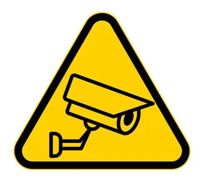 CCTV Security Camera Warning Sign with Yellow Background and Black Outline Stock Illustration