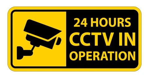 CCTV Security Camera Warning Sign for 24-Hour Surveillance Use 스톡 일러스트