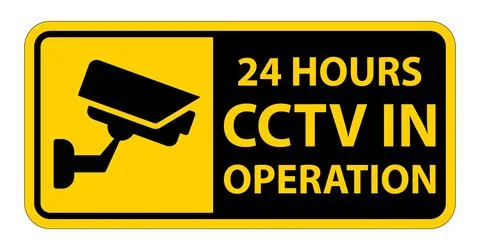CCTV Security Camera Warning Sign with 24 Hours Operation Notice Stock Illustration