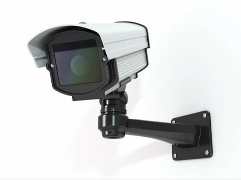 CCTV security camera on white background. 3d CCTV security camera on white... 스톡 사진