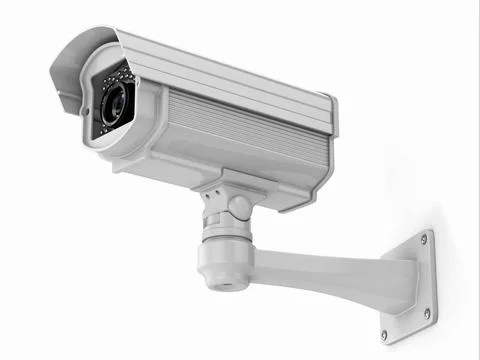 CCTV security camera on white background. 3d CCTV security camera on white... 스톡 사진