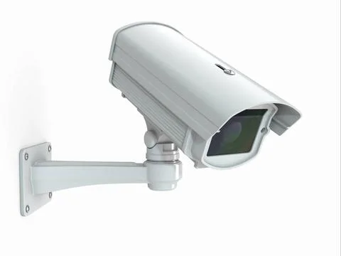 CCTV security camera on white background. 3d CCTV security camera on white... 스톡 사진