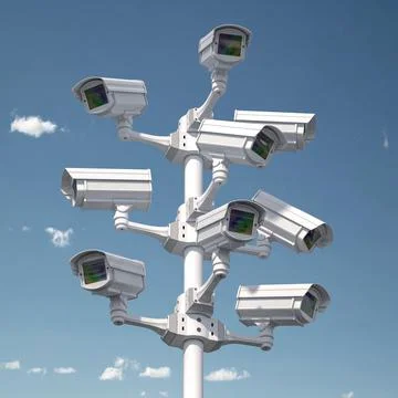 CCTV security cameras on the pole. Safety and protection concept. Ilustración de archivo