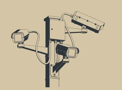 CCTV security cameras system on pole Stock Illustration