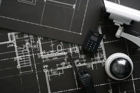 CCTV security online camera with house plan Stock Photos