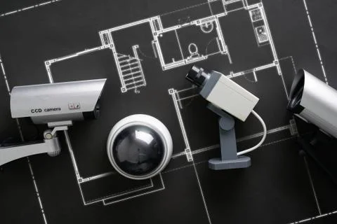 CCTV security online camera with house plan Stock Photos