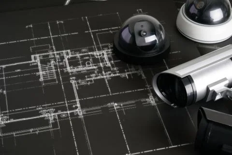 CCTV security online camera with house plan Stock Photos