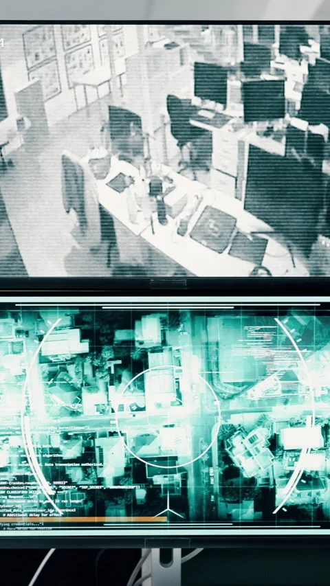 CCTV, security or screen in control room with video surveillance, tracking Stock Footage 335311622