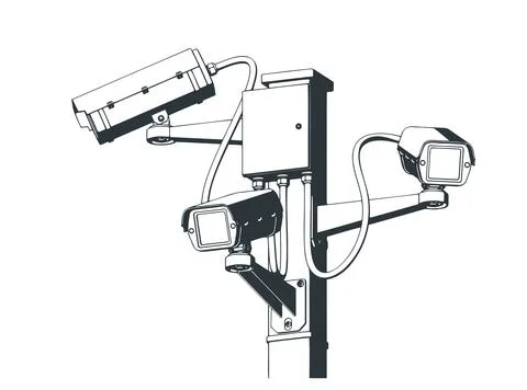 CCTV security outdoor camera system on pole Stock Illustration