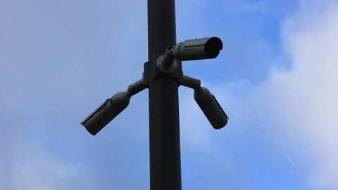 CCTV secutrity cameras set on the pillar Stock Footage 123318733