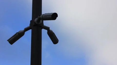 CCTV secutrity cameras set on the pillar Stock Footage 123318738