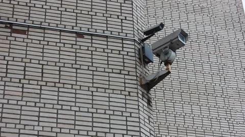 CCTV secutrity cameras set on the wall Stock Footage 123318287