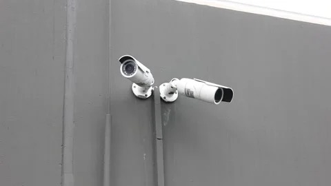 CCTV secutrity cameras set on the wall Stock Footage 123318808