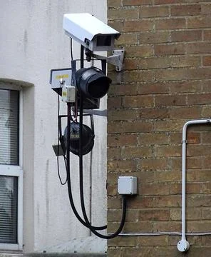 CCTV Setup At Corner Of Building Stock Photos
