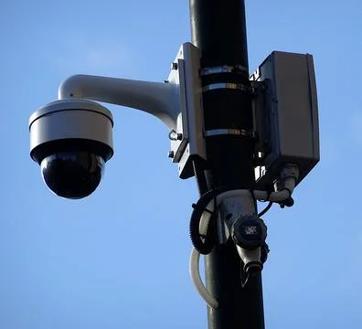 CCTV Setup On Street Lamp-Post Stock Photos