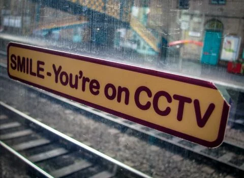 Cctv sign on train window Stock Photos