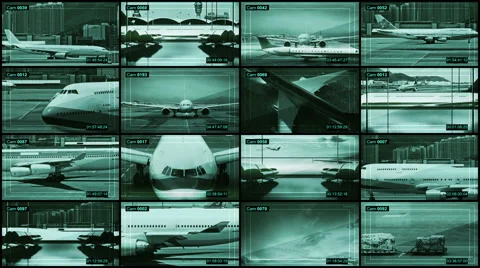CCTV split screen airport security. Airport traffic control center. Vidéo 41631289