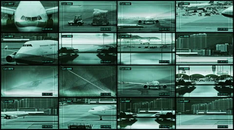 CCTV split screen airport security. Airport traffic control center. Vidéo 41631315