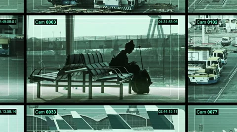 CCTV split screen airport security camera at the International Airport. Vidéo 58479311