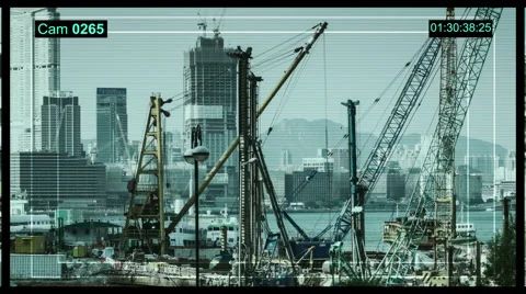 CCTV split screen construction sites in Hong Kong. Video stock 57322138