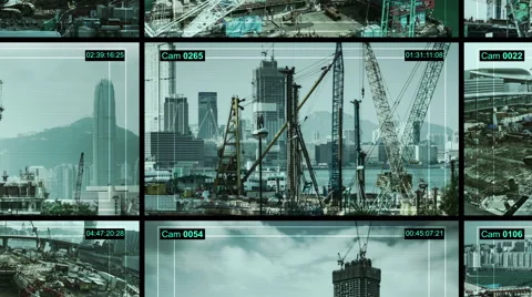 CCTV split screen construction sites security. Stock Footage 57393791