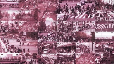 CCTV Split Screen Displays City Surveillance Stock Footage 111529173