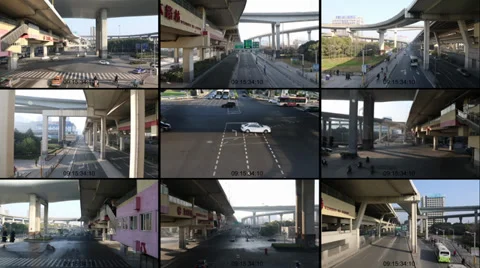 Cctv split screen of street Stock Footage 36008188