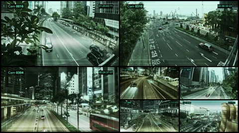 CCTV split screen. Urban lifestyle and busy traffic in Hong Kong. Stock Footage 58478315