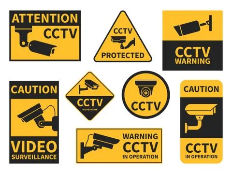 Cctv stickers. Various security camera equipment, video surveillance for street Illustrazione stock