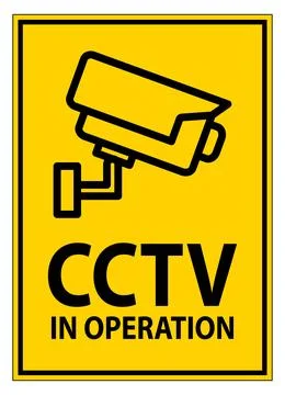 CCTV Surveillance Camera Operation Warning Sign in Bright Yellow Background Stock Illustration