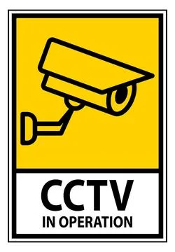 CCTV Surveillance Camera Sign with Warning Message on Yellow Background Illustrazione stock
