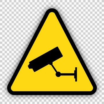 CCTV surveillance security camera on a yellow triangle warning sign Ilustração Stock