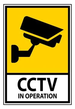 CCTV Surveillance Sign with Yellow Background for Security Awareness Stock Illustration