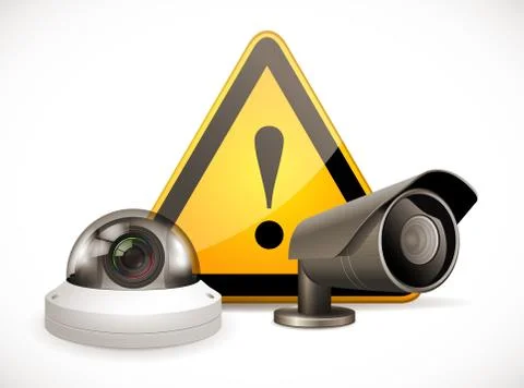 CCTV symbol - security camera with warning sign Stock Illustration