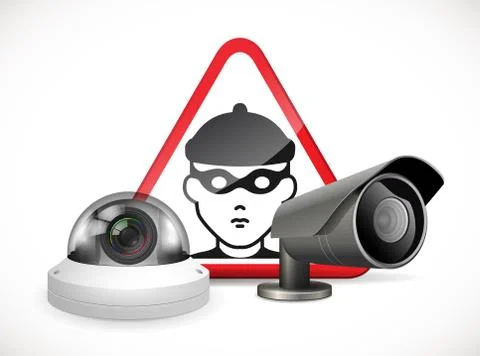 CCTV symbol - security camera with warning sign Stock Illustration