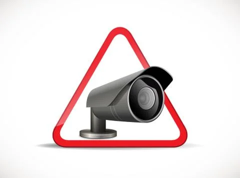 CCTV symbol - security camera with warning sign Stock Illustration