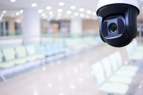 CCTV system security in corridor and interior of hospital blur background. Stock Photos