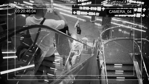 CCTV system security in Interior of escalator in airport Vídeo Stock 114303126