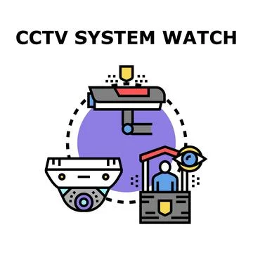 Cctv system watching security checkpoint perimeter monitoring Stock Illustration