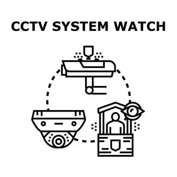 Cctv system watching security checkpoint perimeter monitoring Stock Illustration