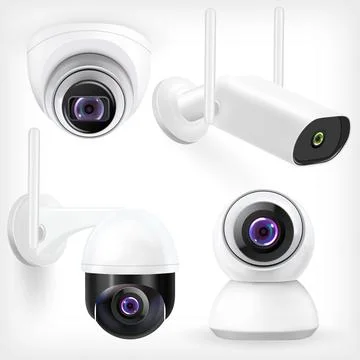 Cctv systems. Security cameras house electronic smart technologies decent vec Stock Illustration