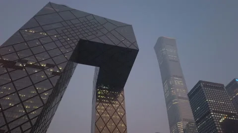 CCTV Tower and CITIC Tower in Businesses district Guomao at dawn, Beijing,China. Stock Footage 232197569