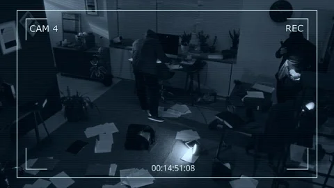 CCTV of Two Burglars Stealing Devices, Laptops and Documents from Office Stock Footage 321681967