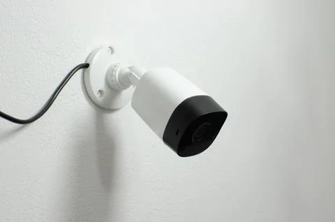 CCTV videocam, CFTV security camera, white camera with secure circuit, theft  Fotos Stock