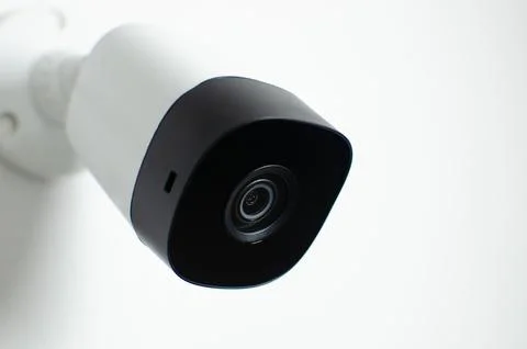 CCTV videocam, CFTV security camera, white camera with secure circuit, theft  Fotos Stock