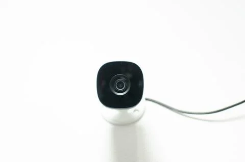 CCTV videocam, CFTV security camera, white camera with secure circuit, theft  库存照片
