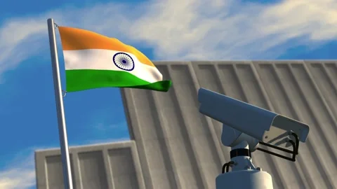 CCTV, wall and razor wire with Indian fl... Stock Video Pond5