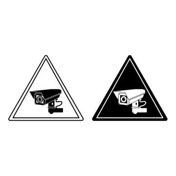 CCTV Warning Signs. Black and White Vector Icons. Triangle Sticker. Warning.. Stockillustratie