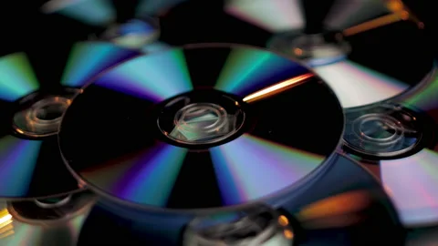 CD and DVD Digital Multimedia and Data Storage. Close Up of Recordable Media Stock Footage 139242500